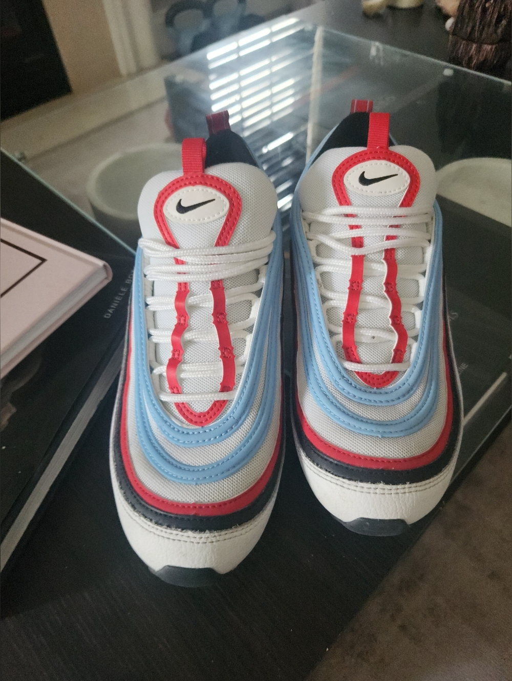 Nike White/Red/Light Blue Athletic Sneakers